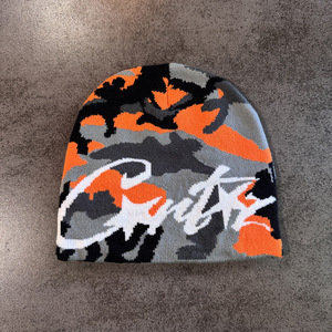 Wholesale <strong>All</strong> Logo Print Jacquard Knit <strong>Winter</strong> <strong>Beanie</strong> Hat Custom Y2K Cuffless Camo <strong>Beanie</strong> Cap <strong>with</strong> Letter Pattern for Street Wear - Product Image 4