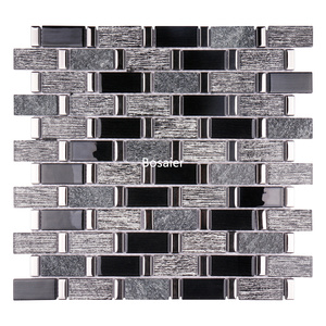 <span class=keywords><strong>Piastrelle</strong></span> a Mosaico in Vetro Nero Argento Lucido e Pietra Naturale di Lusso Moderne Rettangolari <span class=keywords><strong>per</strong></span> Pareti Interne del <span class=keywords><strong>Bagno</strong></span> 4mm Personalizzabili - Product Image 3