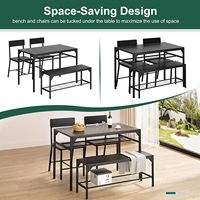 Ensemble de table de cuisine et de salle à manger moderne en acier inoxydable avec 4 chaises, banc et étagère de rangement