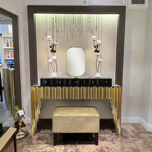 Luxury Gold Stainless Steel Makeup Vanity <strong>Table</strong> with Mirror and Drawers <strong>Narrow</strong> Long <strong>Dressing</strong> <strong>Table</strong> for Bedroom Glamorous Design - Product Image 5