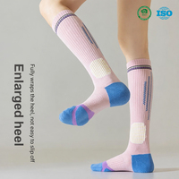 Chaussettes de compression montantes en coton pour femmes, antidérapantes, anti-frottement, respirantes, pour le fitness, la course et la corde à sauter