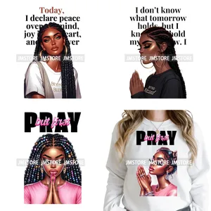 Adesivi Termotrasferibili DTF Lavabili con Citazioni Religiose, Donne Nere che Pregano, <span class=keywords><strong>Dio</strong></span>, Fede, Amore, Pronti da Applicare su Felpe - Product Image 1