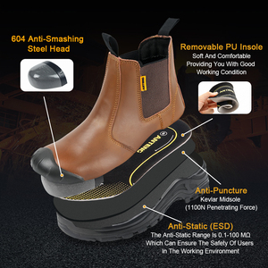 נעלי בטיחות מעור בוהן פלדה אנטן ללא שרוכים מגפי עבודה נגד פנצ'ר הומברה - Product Image 3