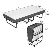 Lit pliable en métal pliable avec matelas Taille unique