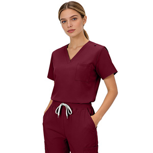 Unisex Scrub Set Short Sleeve V Neck Top Pants Moisture Wicking Knitted Stretchy Dental Clinic Uniform - Product Image 5