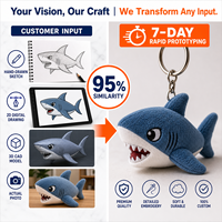 Fabrication de porte-clés en peluche requin personnalisés avec yeux brodés, jouets en peluche OEM/ODM, commande en gros, jouet en peluche personnalisé