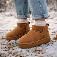 Bottines à plateforme pour femmes, bottes de neige, semelle EVA, dessus en daim synthétique, doublure en fausse fourrure, semelle intérieure respirante, chaudes pour l'hiver, vente en gros OEM/ODM