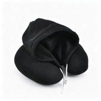 Oreiller de voyage en U personnalisable avec capuche, garnissage en microbilles, anti-ronflement et anti-bactérien, design portable, 100 % polyester