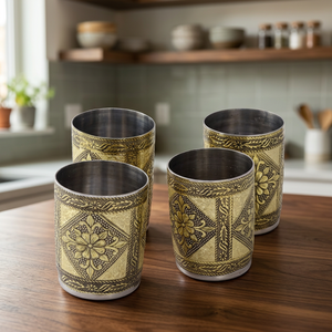 Verre à boisson simple paroi en acier inoxydable plaqué or oriental avec motif floral – Cadeau de fête pour adultes - Product Image 5