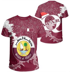 QATAR Đỏ Sọc Phong Cách tùy chỉnh logo áo sơ mi nam bóng đá thể thao đào tạo T-Shirt in theo yêu cầu crewneck Ngắn Tay Áo Áo Thun - Product Image 3