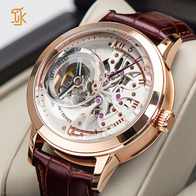 Luxury Rose Gold Engraved Roulette Wrist Manufacturer Custom Private Label Automatic Mechanical Watches Leather