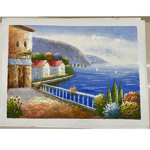 Pinturas al Óleo sobre Lienzo 100% Pintadas a Mano con Vista al Mar Mediterráneo para Sala de Estar, Acuarela, Naturaleza Muerta - Product Image 1