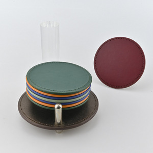 Sous-verres ronds en cuir PU, double face, isolants thermiques, antidérapants, pour promotion hôtelière - Product Image 1