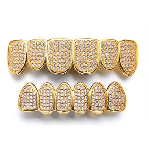 925 Sterling Zilveren Sieraden Iced Out Zirkoon Steen Hip Hop Grillz Volledige Cz Diamond Tanden Grillz