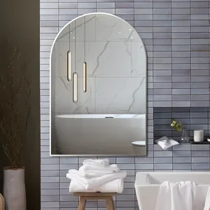 Arched Bathroom <b>Mirror</b> 20x30 Inch <b>Silver</b> Metal Frame With Led Light Wall Mounted For Vanity Use - Product Image 5