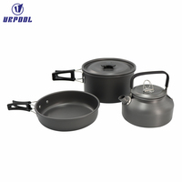 Ensemble de cuisine de camping pliable en alliage d'aluminium URPOOL avec bouilloire, ustensiles de cuisson pliables, durables et ultralégers pour la randonnée, capacité de 2-3L