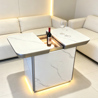 Mesa de Vino Deslizante Moderna y Oculta, Gabinete de Vino Eléctrico Inteligente con Elevación, Luz LED, Mesa Auxiliar de Mármol de Lujo para Bar en Casa, Sala de Estar