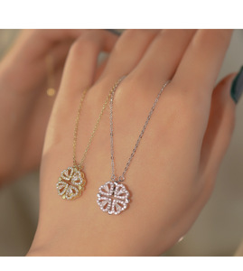 สร้อยคอจี้รูปใบโคลเวอร์สี่แฉกแบบพับได้ ทำจากเงินแท้ S925 ประดับเพชรซิคอน ดีไซน์สวยงาม เหมาะสำหรับผู้หญิง สวมใส่ได้ทุกวัน เป็นของขวัญ - Product Image 6