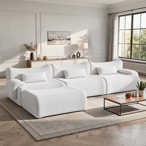 Sofá Modular de Tela Teddy con Otomana, Diseño Ergonómico Curvo, No Requiere Montaje, Sofá Cama Extra Grande en Forma de L, Relleno de Esponja - Product Image 1