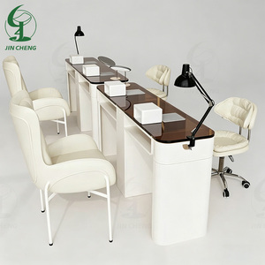 JINCHENG Table de manucure en fer simple, ensemble de table en verre brun, table de manucure adaptée aux esthéticiennes - Product Image 3