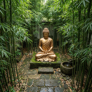 Statue de <span class=keywords><strong>Bouddha</strong></span> dorée et sereine - Fabriquée sur mesure et installée professionnellement pour votre espace sacré - Product Image 2