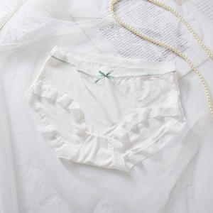 Culotte Hipster Grande Taille en Soie Glacée Effet Seconde Peau, Entrejambe en Coton, Sexy, Sans Traces, avec Nœud en Dentelle, Respirante, Unie, Quotidienne, Été, Taille Mi-Haute - Product Image 6