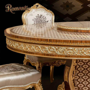Set <span class=keywords><strong>da</strong></span> <span class=keywords><strong>Pranzo</strong></span> di Lusso in Stile Mediorientale, Tavolo Rotondo Personalizzato in Legno Massello Intagliato a Mano con Intarsi in Venature del Legno e Sedie - Product Image 5