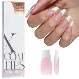 XCOATTIPS 150 faux ongles de haute qualité en gros, forme cercueil moyenne, couvrance totale, French Manucure, en gel souple, à presser - Product Image 1