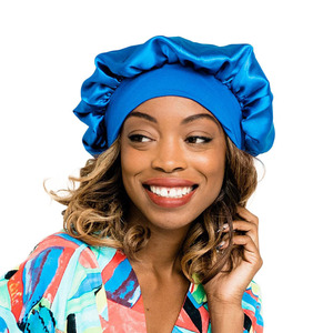 Satin Sleeping Cap For Women Elastic Wide Brim Shower Cap Hair Care Hat Solid Color Luxury Style Thin Polyester Material - Product Image 2