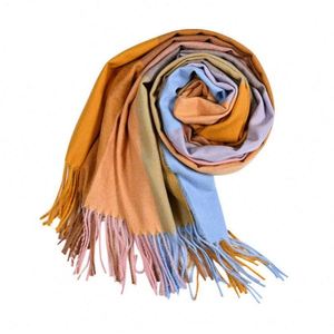 Chal de Lana Largo a Cuadros para Otoño e Invierno, Bufanda Pashmina con Borlas Cálidas para Mujer, Elegante y de Alta Calidad - Product Image 3