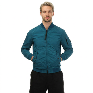 Blouson bomber bleu sarcelle à manches longues, fermeture éclair, col montant, coupe-vent, imperméable, léger, en tissu à mémoire de forme, couleur unie, polyester - Product Image 1