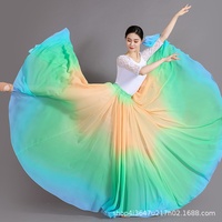 Longue performance de pratique à 720 degrés en mousseline de soie dégradée de style chinois jupe de danse classique en gaze demi-longueur avec une grande balançoire