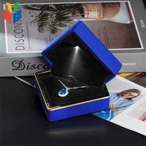 Boîte à bijoux LED en forme de cœur bleu simple pour la Saint-Valentin avec surface peinte et doublure en daim pour bijoutiers - Product Image 2