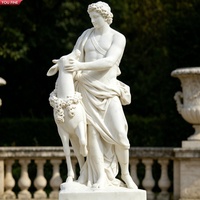 Sculpture de déesse en marbre blanc YOUFINE avec harpe, statue de femme classique sculptée à la main pour la décoration de jardin et de villa