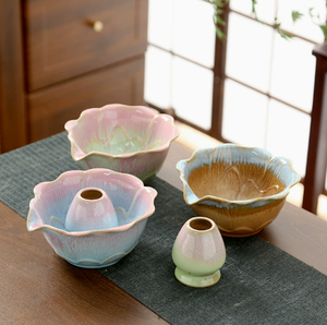 Ciotola per Matcha in Ceramica Blu Artigianale con Bordo a Fiore di Loto, Set Ecologico per Bere il Tè per <span class=keywords><strong>Donne</strong></span> - Product Image 2