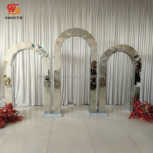 Arche de mariage ronde en métal personnalisée, toile de fond de porte carrée en acier inoxydable miroir en couleur or argent - Product Image 4