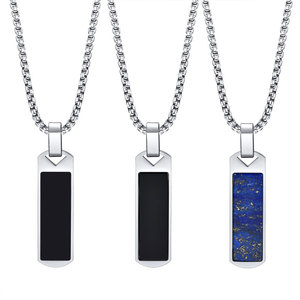 Collar con Colgante de Moda Personalizado en Acero Inoxidable 316L, Joyería Fina con Lapislázuli Natural y Ágata, Collares Largos para Hombre - Product Image 5