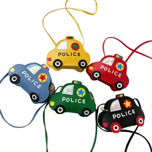 Carteira de polícia em forma de carro, mini bolsa, para crianças pequenas, meninos, bolsa de ombro, moeda kawaii, meninas