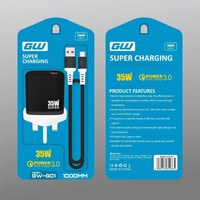 Chargeur mural USB 35W avec prise UK, QC3.0, chargeur rapide pour téléphone portable avec câble Type C, adaptateur secteur USB 35W à charge rapide