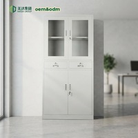Armoire de classement métallique verrouillable à quatre portes vitrées, double porte, avec tiroirs, pour laboratoire, en fer, pour archivage