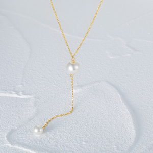 CANNER 2023 Nouveau Collier de Clavicule Ajustable en Argent Sterling S925 Simple avec Perle Taille Y pour Femme, Bijoux Plaqué Or 14K 18K - Product Image 1