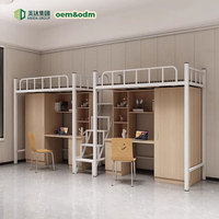 Lit double en métal avec bureau et bibliothèque intégrés, design moderne et minimaliste pour les dortoirs scolaires