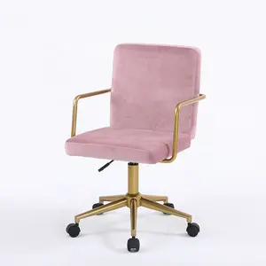 Sedia da scrivania da ufficio rosa con rivestimento in velluto morbido per la casa moderna sedia da Computer regolabile con schienale alto con Base e ruote con braccioli dorati