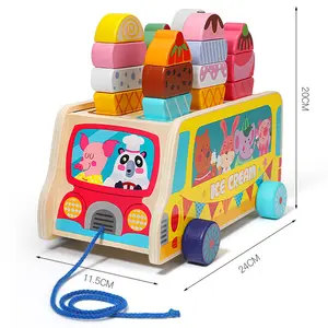 COMMIKI, juguetes de bloques de construcción para bebés, coche de helado de madera para niños, coche de juguete magnético de madera para helado, juguetes educativos para edades tempranas