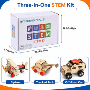 ชุดประกอบเอง OKYN-Y2114 ของเล่นไม้ 3 in 1 ประกอบเป็นรูปทรง 3 มิติ รถบินสองปีกไฟฟ้า รถถังยางยืด รถออฟโรด สำหรับเด็กและผู้ที่ชื่นชอบงานประดิษฐ์ - Product Image 2
