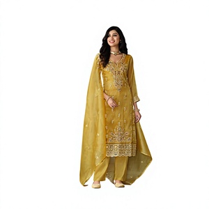 <b>Women</b> Ethnic Motifs Embroidered Silk Loose Fit Casual Wedding Regular Thread Work <b>Kurta</b> with Trousers & Dupatta - Product Image 1
