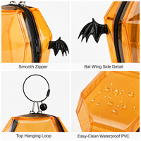 Sac de présentation en PVC orange en forme de cercueil pour Halloween, avec décoration ailes de chauve-souris, boucle de suspension supérieure, fermeture éclair fluide, facile à nettoyer, imperméable, OEM