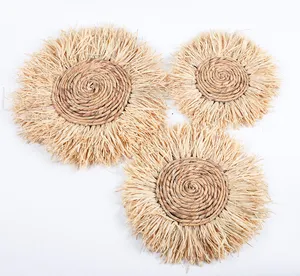 Tovagliette di paglia di rafia rotonde tessute a mano di vendita calde decorazioni da appendere alla parete all'ingrosso per la decorazione domestica