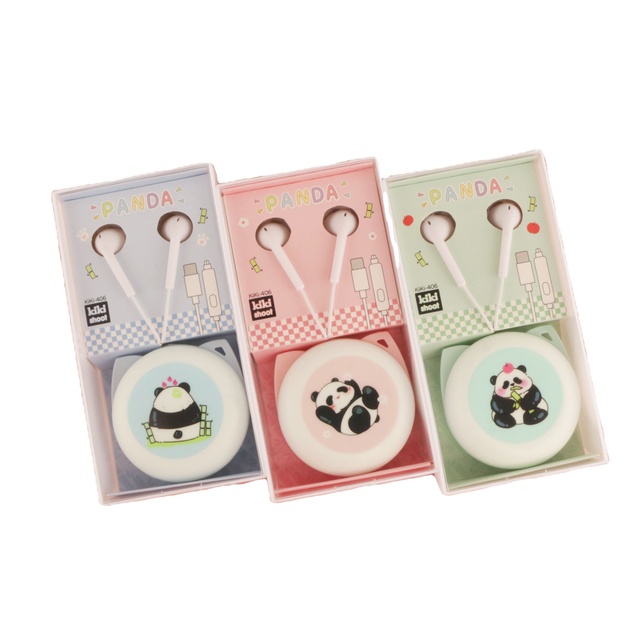 KIKI-406 Cartoon Earphones for Type C Panda Print Cute Girls Storage Box Type-c Headphones