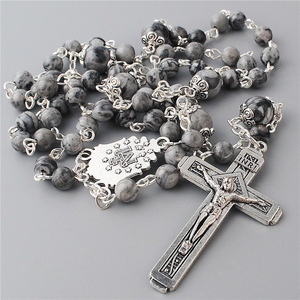 Cuentas de Piedra de Mapa Cristianas Religiosas de 6 mm con Piedras Preciosas de 8 mm <span class=keywords><strong>y</strong></span> Tapas, Collares de Rosario Católicos, Suministro de Fábrica - Product Image 3